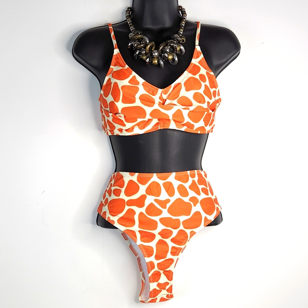 Beachsissi , Orange and creme 2 pc swimsuit, Sz L